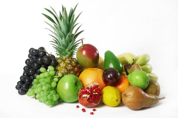 Ripe fresh fruit on white background