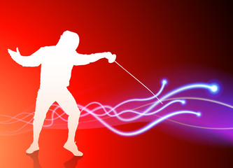 Fencer on Light Spark Abstract Background