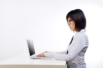 Woman working on laptop