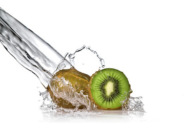 Water splash on kiwi isolated on white