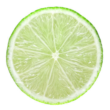 Slice of green lime isolated on white