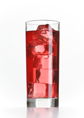 glass of red drink with ice