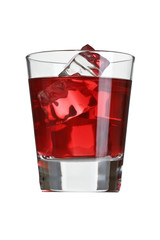 red drink in glass with ice