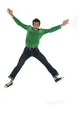 young modern style jumping posing