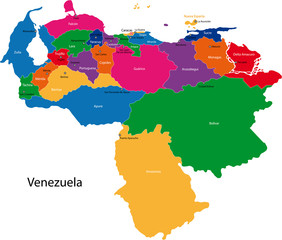 Map of the Bolivarian Republic of Venezuela with the states
