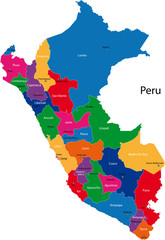 Map of the Republic of Peru with the regions