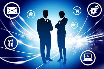 Business Couple on Abstract Modern Light Background