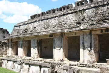 dettaglio di un cortile maya a Palenque, Messico