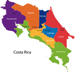 Map of the Republic of Costa Rica with the provinces