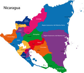 Map of the Republic of Nicaragua with the departments