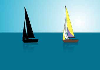 Yacht with yellow-purple sail