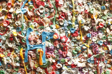 Fototapeta na wymiar Brick wall covered with bubble gum.
