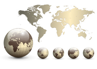 Earth globes and map of the world
