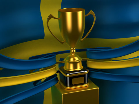 Sweden flag with gold cup