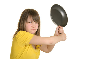 Offended girl has threatened frying pan