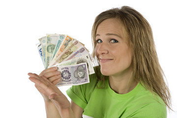Woman with fan of money