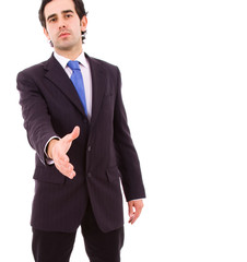 A business man with an open hand ready to seal a deal