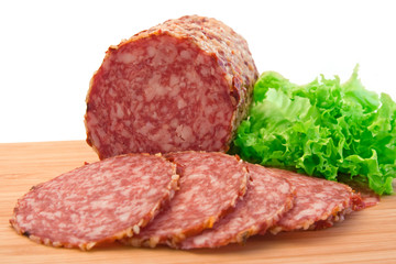 Slices of salami and lettuce