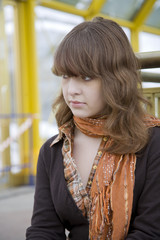 girl with orange scarf