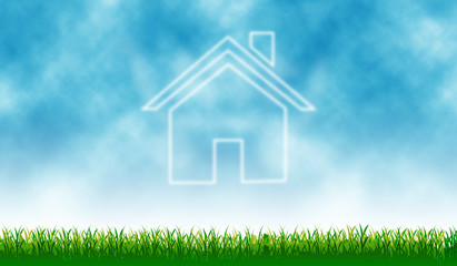 Home icon with outdoor cloud - background