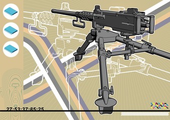 Browning machine gun schematic design template. - obrazy, fototapety, plakaty