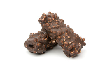 two chocolate cakes  with nuts isolated on white background