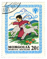 Mongolia circa 1980. A stamp printed in Mongolia shows image of