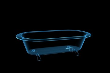 bathtub 3D rendered xray blue transparent