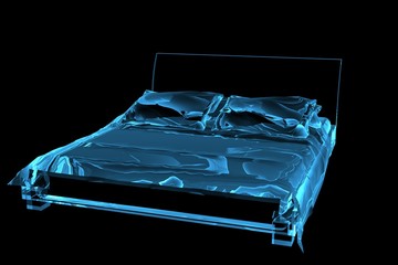 bed 3D rendered xray blue transparent