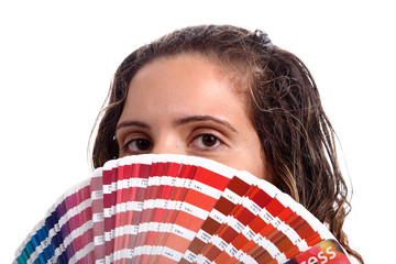 Photo of a young woman holding a color guide