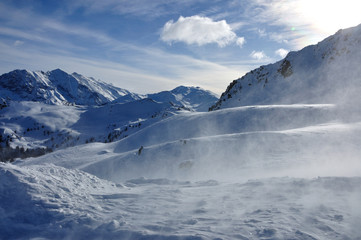 tempête de vent sur les Alpes