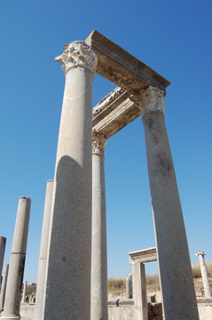 marble columns in perge ancient city ruins