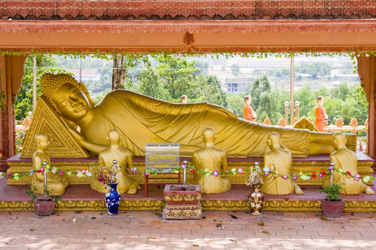 The giant Reclining Buddha in Sihanouk Ville , Cambodia.