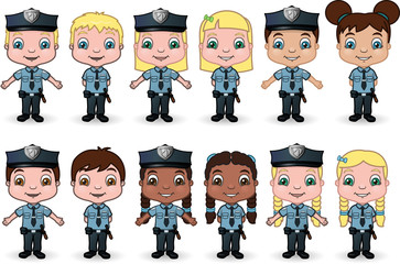 Boys and Girls dressed as police officers - vector illustrations