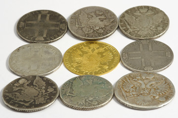 acient coins on the white background