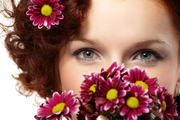 Portrait of a happy women with flowers