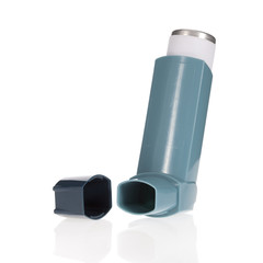 Asthma inhaler isolated on a white background