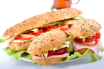 Fresh sandwich with ham and cheese