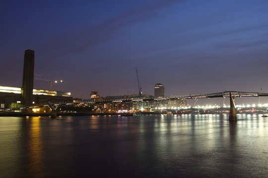 London Night Scene: Tate Modern And Millennium Bridge