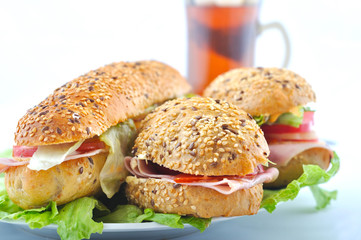 Fresh sandwich with ham and cheese