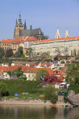 The View on spring Prague's gothic Castle above River Vltava