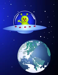 Poster Leuke alien die de aarde bezoekt © matamu