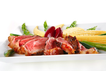 beef meat served with corns