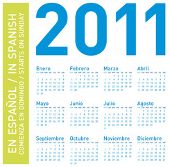 Blue Calendar 2011 (Spanish), week starts on Sunday