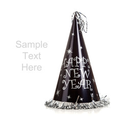Black new year's eve hat on white with copy space