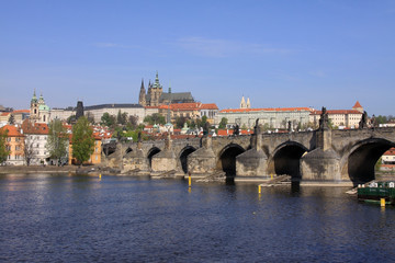 Fototapeta na wymiar Spring Prague's gothic Castle with the Charles Bridge
