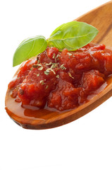 cooked tomato sauce with basil and oregano
