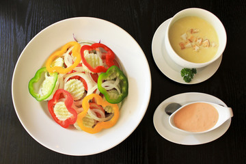 Salad and cream soup