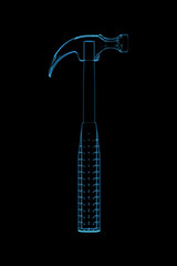 Hammer 3D rendered xray blue transparent