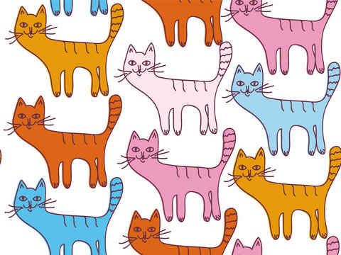 Seamless cartoon pattern with funny cats